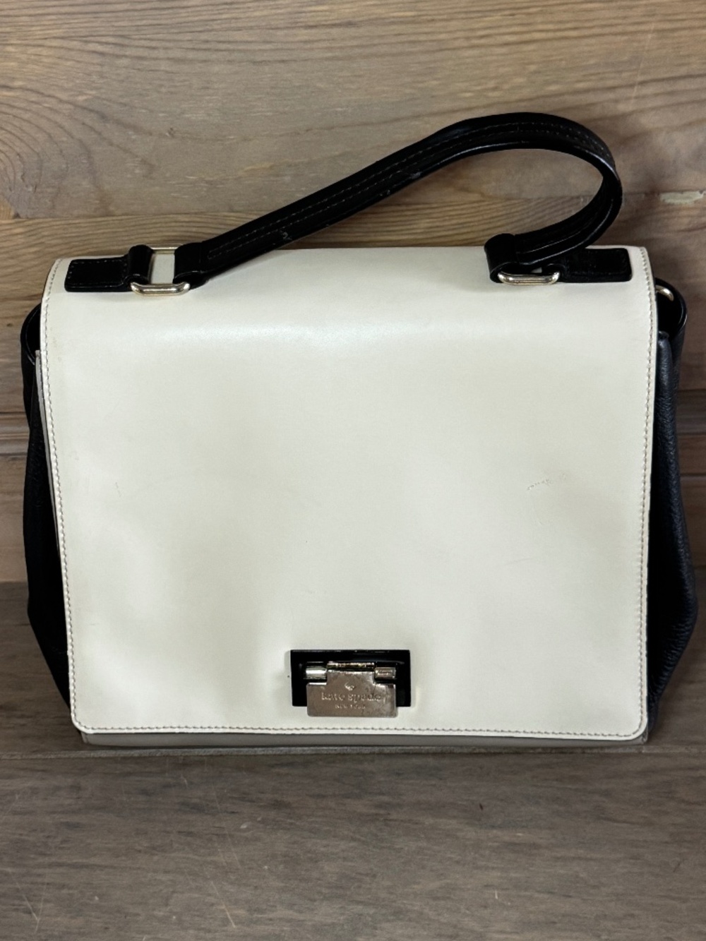 Kate Spade Cream & Black Handbag 9x11 Very Good Minor Imperfections